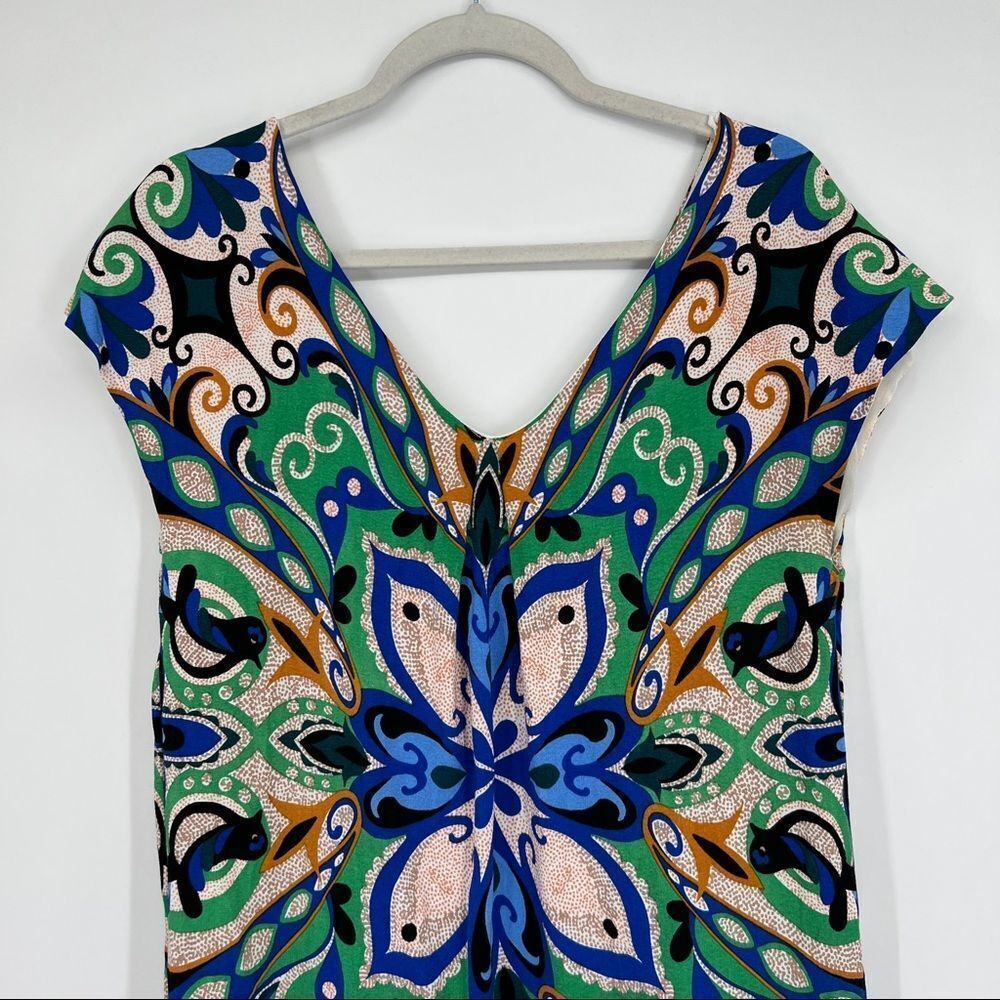 Anthropologie Maeve Folklore Abstract Shift Multicolor V-neck Casual Mini Dress - Picture 9 of 12